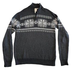 ASPEN Grey Nordic Snowflake 1/4 Zip Cotton Sweater Medium
